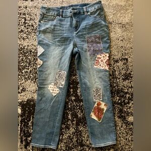 CHICO’s THE SO SLIMMING GIRLFRIEND CROP PATCHWORK JEANS